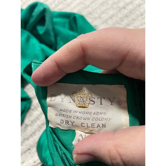 VTG Dynasty A-Line Dress Silk Brocade Womens Sz 10 Green Cap Sleeves Knee Length - Picture 8 of 12